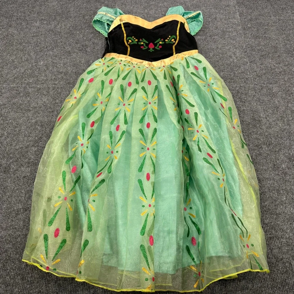 Halloween Anna Frozen Costume Dress Girls 8 Coronation Glitter Green Modern